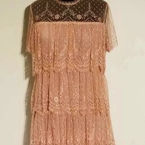 So pretty for the holidays! Rare Vintage Flapper Style Dress Lace/Rhinestones